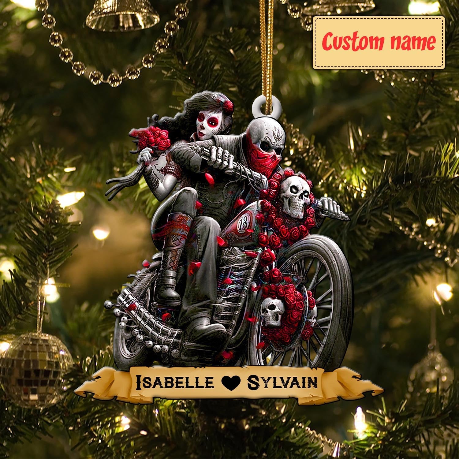 Red Skull Ghost Lover Couple Motorcycle - Personalized Acrylic Ornament