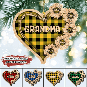 Personalized Grandma Mom Sunflower Heart Ornament