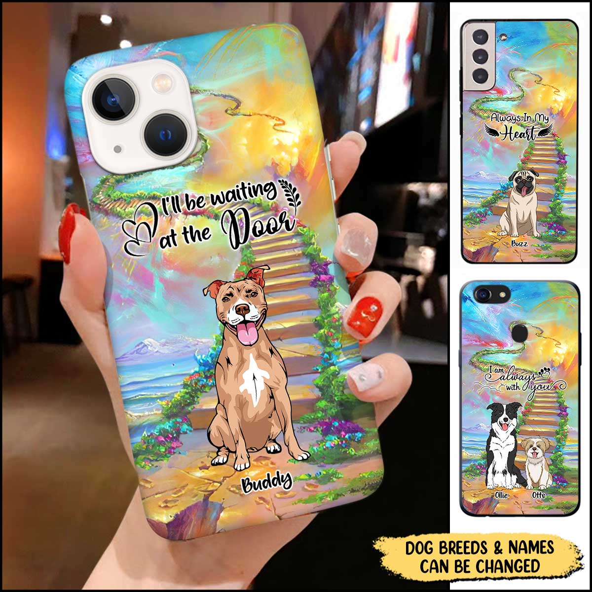 I'll be waiting at the Door Dog Memorial Personalized Glass Phone Case