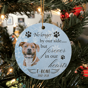 No Longer By Our Side But Forever In Our Hearts Dog Ornament - Personalized Ceramic Ornament