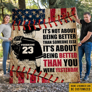 Personalized It's Being Better Than You Were Yesterday Blanket - Gift For Baseball Lover