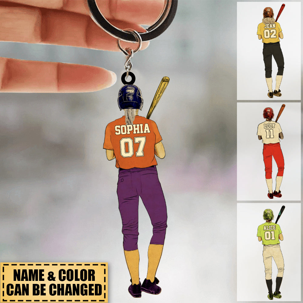Personalized Baseball/Softball Girl Acrylic Keychain