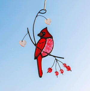 Pair of Cardinal bird stained ornament