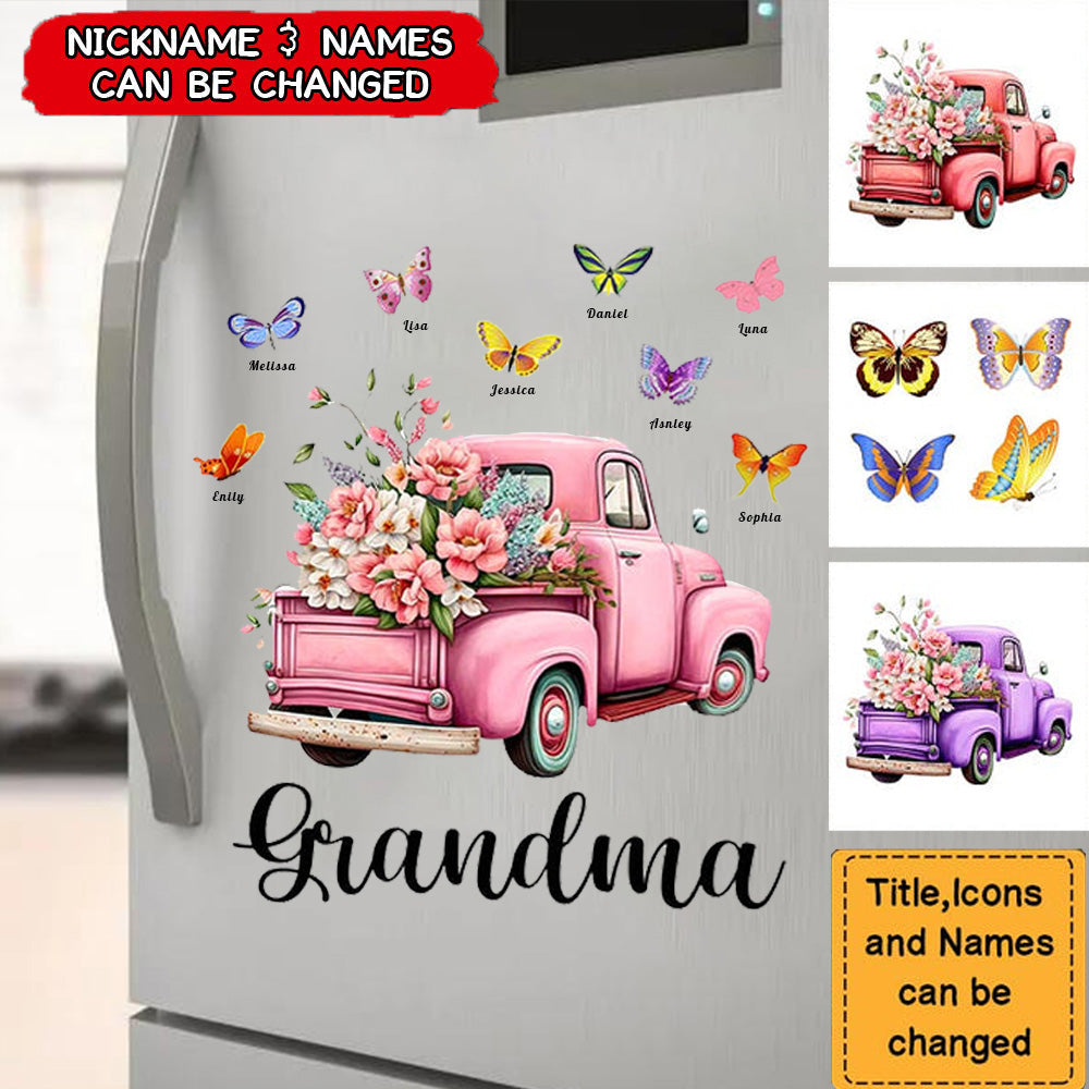 Gift For Grandma Pink Floral Truck Butterflies Sticker