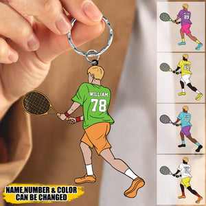 Personalized Tennis Boy Backhand Acylic Keychain