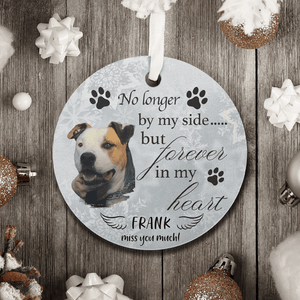 No Longer By Our Side But Forever In Our Hearts Dog Ornament - Personalized Ceramic Ornament