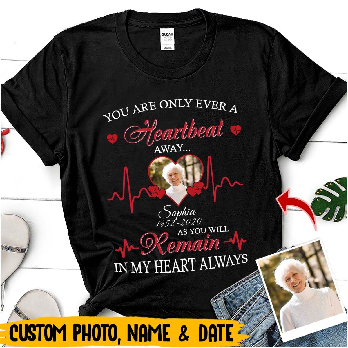 A Heartbeat Away Custom Photo Memorial Personalized T-Shirt