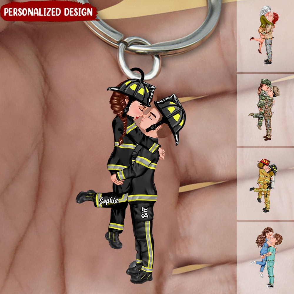 Personalized Couple Portrait, Firefighter, Nurse, Police Officer, Teacher, Gifts by Occupation Acrylic Keychain