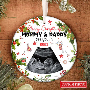 Personalized Gift For Future Mommy & Daddy See You In 2023 Ceramic Ornament