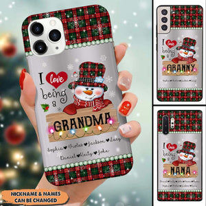 I Love Being a Grandma Snowman Christmas Plaid Pattern Gift Glass Phone case