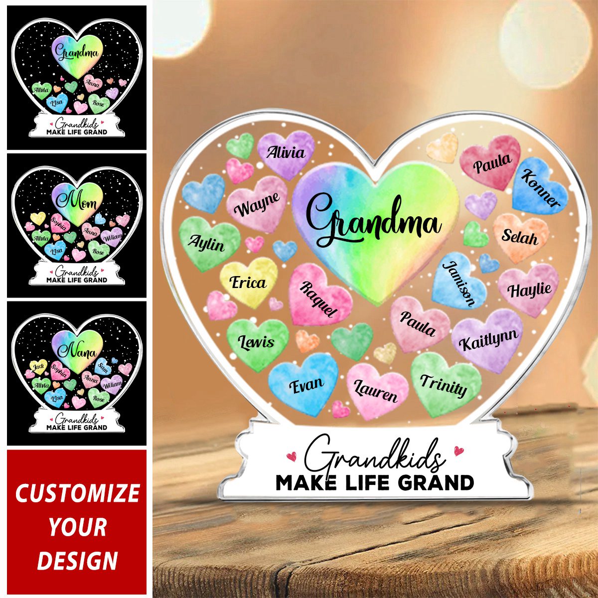Grandma Hearts Custom Grandkids Names - Personalized Acrylic Plaque