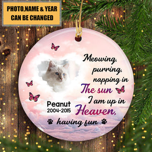 Cat Memorial Up In Heaven Personalized Cat Photo Decorative Memorial Ornament (Porcelain)