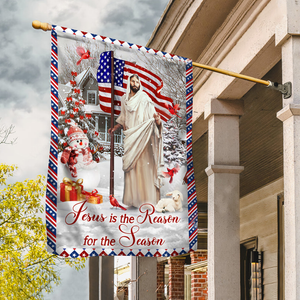 Happy Christmas, Snowman, Amazing US flag, Jesus is the reason for the season - Jesus Flag