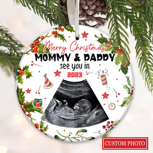 Personalized Gift For Future Mommy & Daddy See You In 2023 Ceramic Ornament