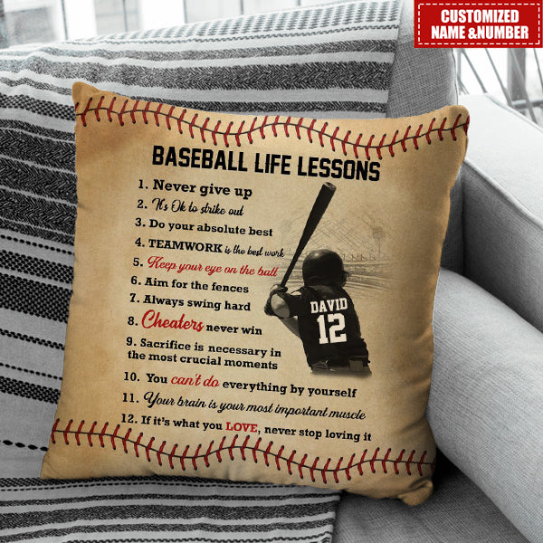 Baseball Player 12 Life Lessons Personalized Baseball Pillow