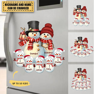 Couple Snowman Christmas Grandma Grandpa With Grandkids Personalized Sticker