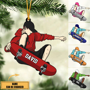 Skateboard Player Fly - Personalized Christmas Acrylic Ornament