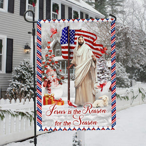 Happy Christmas, Snowman, Amazing US flag, Jesus is the reason for the season - Jesus Flag
