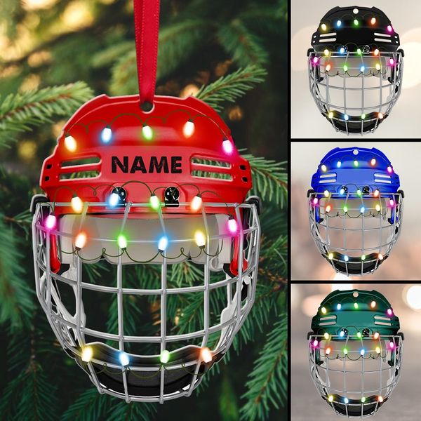 Ice Hockey Helmet With Cage - Personalized Christmas Acrylic Ornament