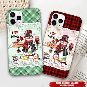 Christmas Snowman Nana Mom with Little Kids Personalized Phone Case