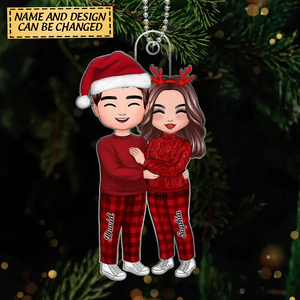 Christmas Doll Couple Standing Hugging Personalized Acrylic Ornament