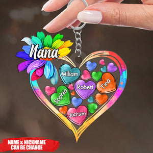 Colorful Sunflower Grandma Mom Heart Loads Of Love, Mother's Day Personalized Acrylic Keychain