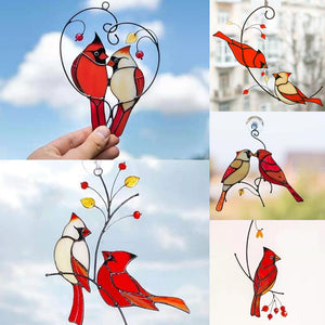 Pair of Cardinal bird stained ornament