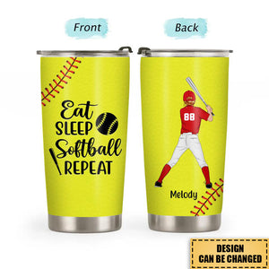 Personalized Tumbler, Gift For Softball Fans, Eat Sleep Softball Repeat