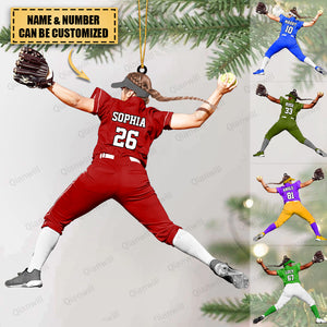 Personalized Softball Player Christmas Acrylic Ornament - Great Gift For Softball Lovers