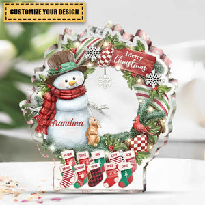 Custom Personalized Grandma Mom Snowman Christmas Acrylic Plaque