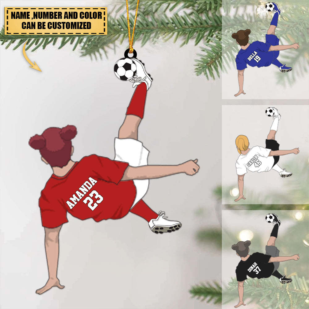 Personalized Kick Soccer Girl Player Acylic Ornament
