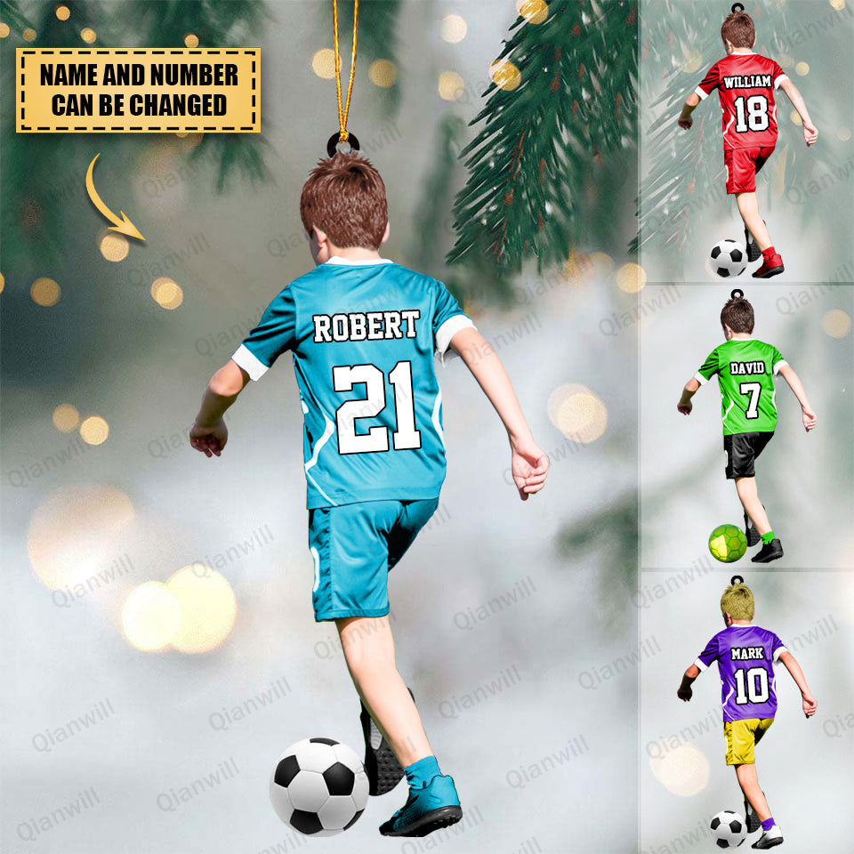 Personalized Little Boy/Kid Soccer Players Christmas Acrylic Ornament