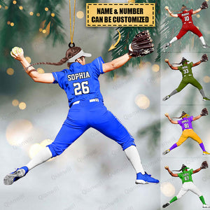 Personalized Softball Player Christmas Acrylic Ornament - Great Gift For Softball Lovers