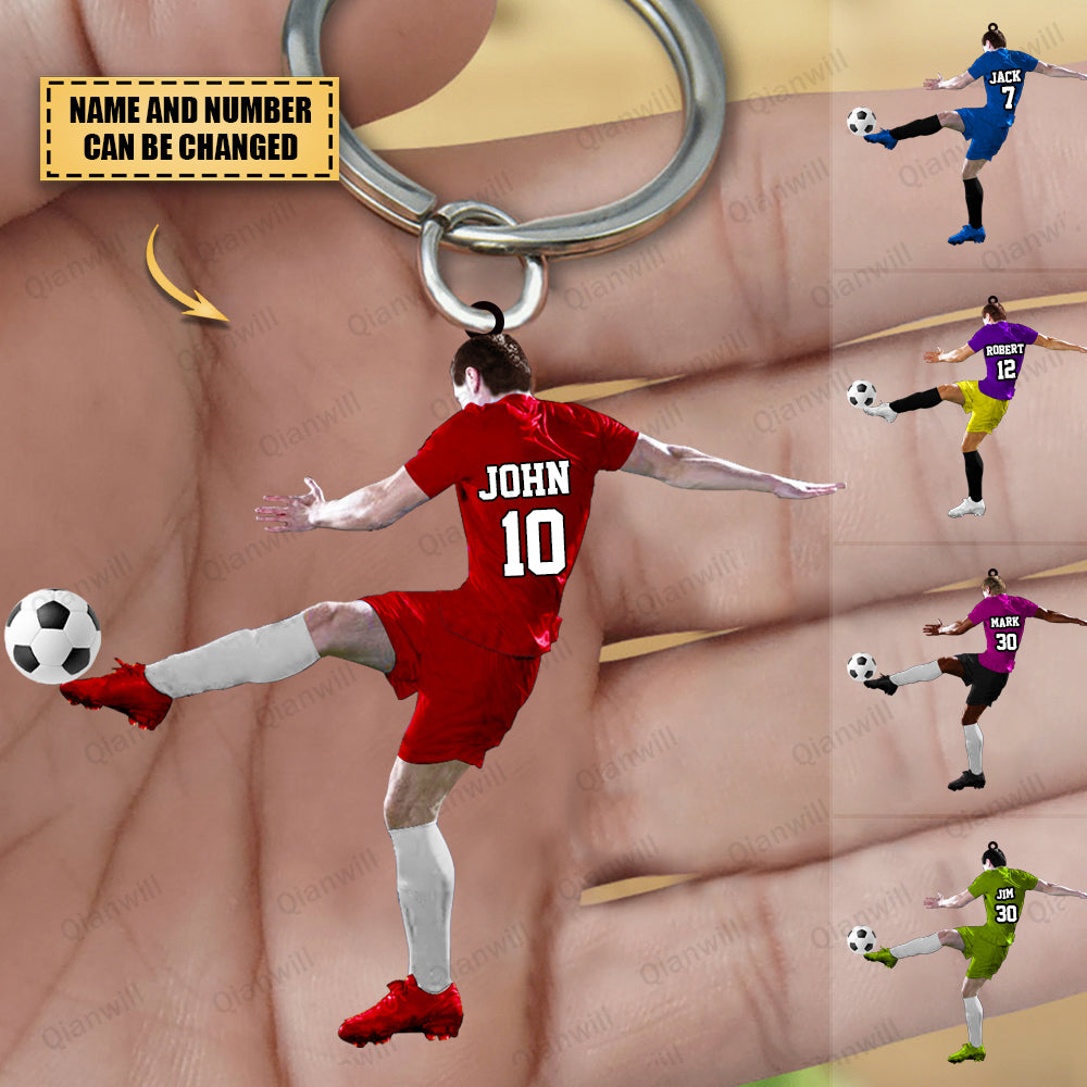 Personalized Soccer Player Christmas Acrylic Keychain - Great Gift For Soccer Lovers
