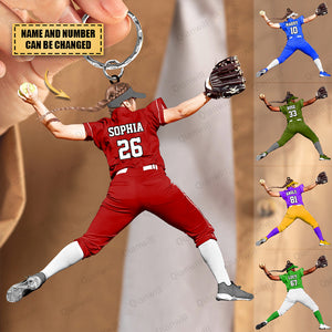 Personalized Softball Player Christmas Acrylic Keychain - Great Gift For Softball Lovers
