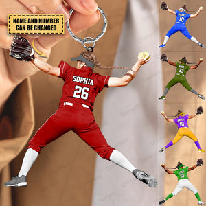 Personalized Softball Player Christmas Acrylic Keychain - Great Gift For Softball Lovers