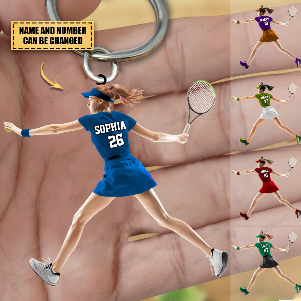 Personalized Tennis Player Christmas Acrylic Keychain - Great Gift For Tennis Lovers