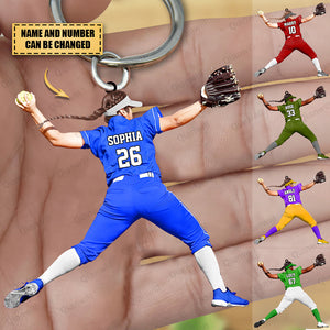 Personalized Softball Player Christmas Acrylic Keychain - Great Gift For Softball Lovers