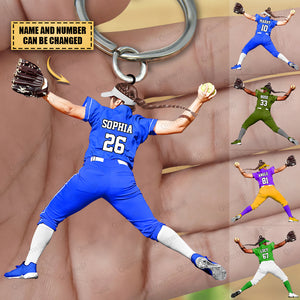 Personalized Softball Player Christmas Acrylic Keychain - Great Gift For Softball Lovers