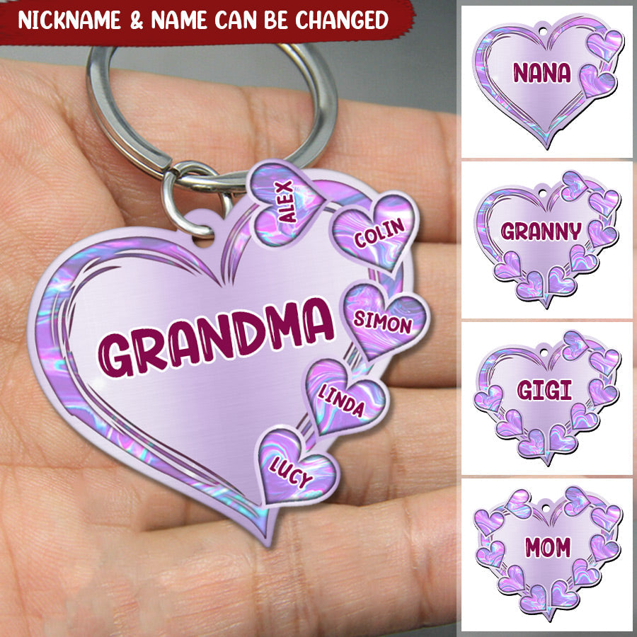Grandma- Mom Violet Heart Kids Personalized Acrylic Keychain