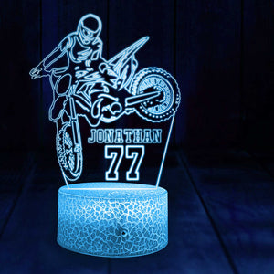 Personalized Motocross 3D Led Light with custom Name & Number, Dirt Bike Racing Night Lamp