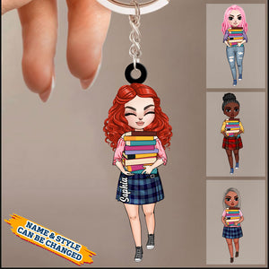Personalized Book Girl Keychain - Gift For Book Lovers