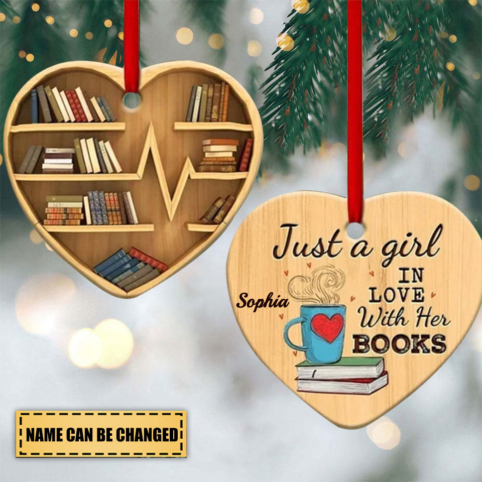 Book Lovers Heart Ornament- Christmas Gift For Family, For Her-Two Sided Wooden Ornament