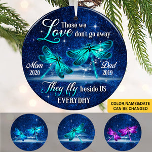 Blue Dragonfly Memorial Personalized Circle Ornament (Porcelain)