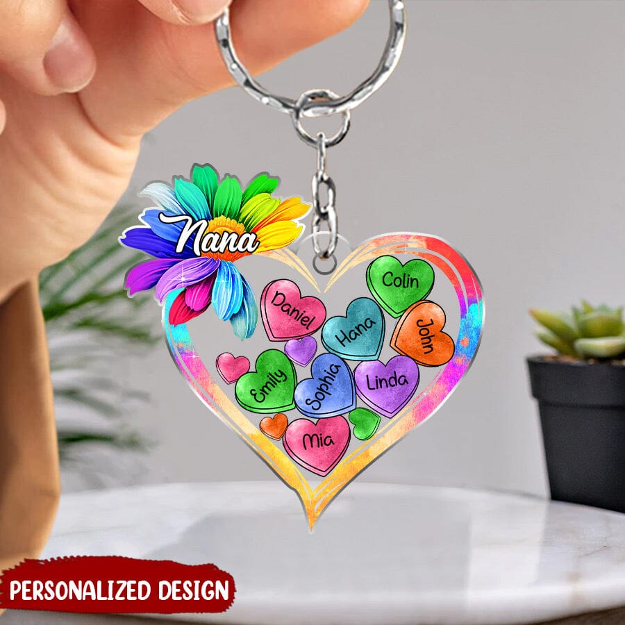 Colorful Sunflower Grandma Mom Heart Loads Of Love, Mother's Day Personalized Acrylic Keychain