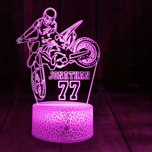 Personalized Motocross 3D Led Light with custom Name & Number, Dirt Bike Racing Night Lamp