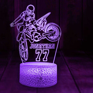 Personalized Motocross 3D Led Light with custom Name & Number, Dirt Bike Racing Night Lamp