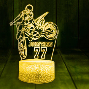 Personalized Motocross 3D Led Light with custom Name & Number, Dirt Bike Racing Night Lamp