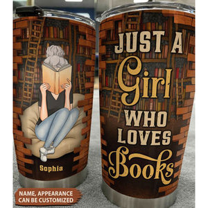 Just A Girl Who Loves Books - Vintage Version - Personalized Tumbler Cup - Birthday Gift For Book Lovers, Bookworms