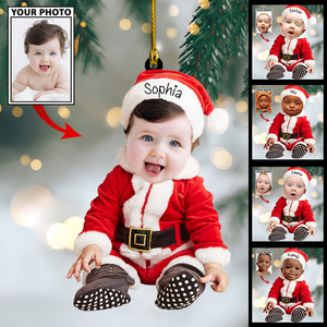 CUSTOM BABY CUTE PHOTO ON SANTA CLAUS CLOTHES KEYCHAIN